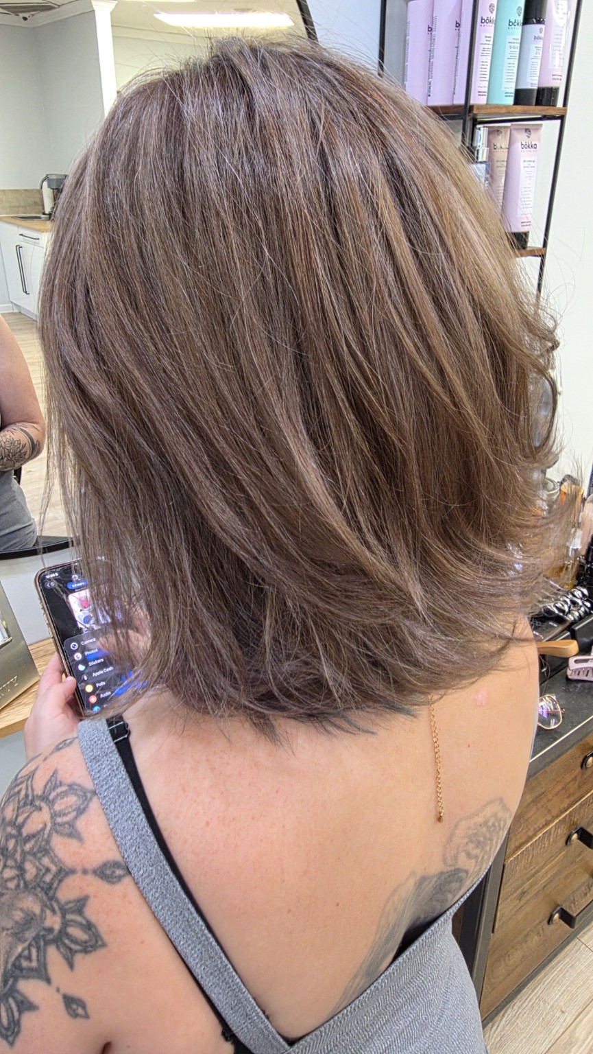 Dimensional brunette cut and finish by Tara Carrano